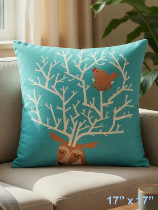 Deer Head Print Cushion & Filler (Duo-Sided)